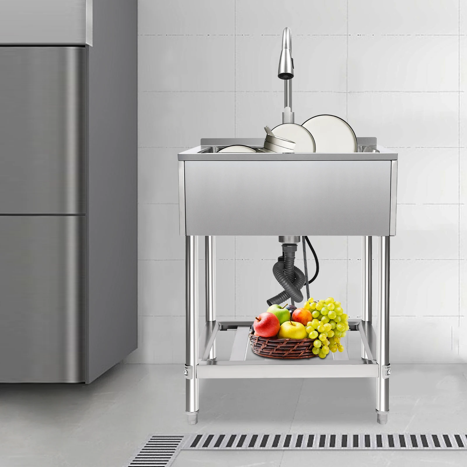 

25-дюймовая отдельно стоящая раковина для ручной стирки, коммерческий ресторан, нержавеющая сталь