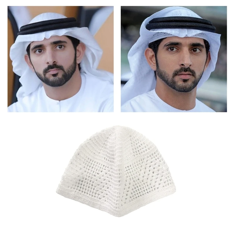 Muslim Knit Arab Inner Hat Men Traditional Hollow out Islamic Beanie Cap Handmade Breathable Elastic Church Pray Hat Daily Wear