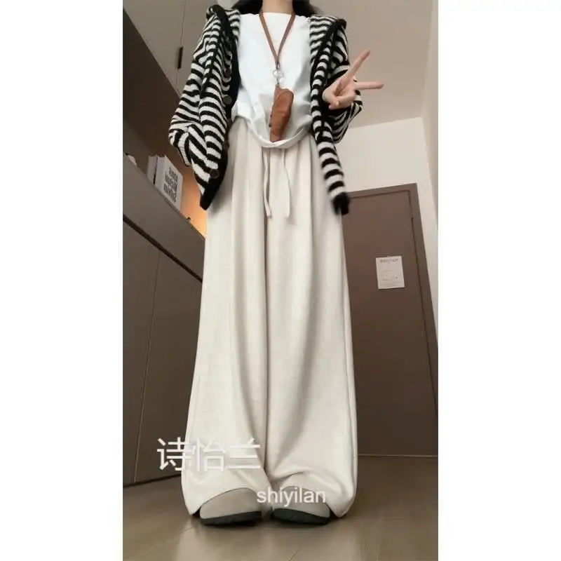 Elegant Beige Rice Textured High-Waist Relaxed Fit Slimming Straight Leg Pants