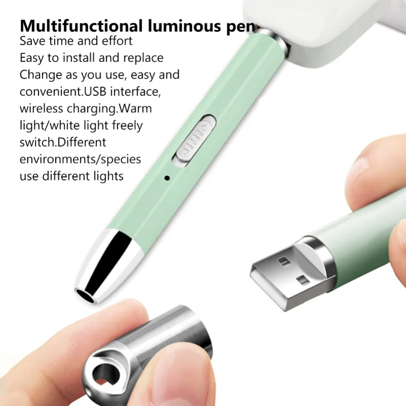 Diamond Painting Pen With Light Head USB Rechargeable DIY Craft Tools CrossStitch Accessories(Matcha Green )
