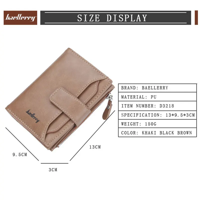 Baellerry New Short Men Wallets Brand Zipper Card Holder Male Purses Large Capacity Card Bag Photo Holder Men Money Clips