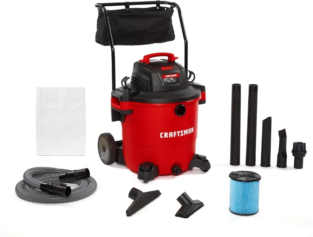 

CRAFTSMAN CMXEVBE17656 20 Gallon 6.5 Peak HP Wet/Dry Vac with Cart, Heavy-Duty Shop Vacuum with Attachments