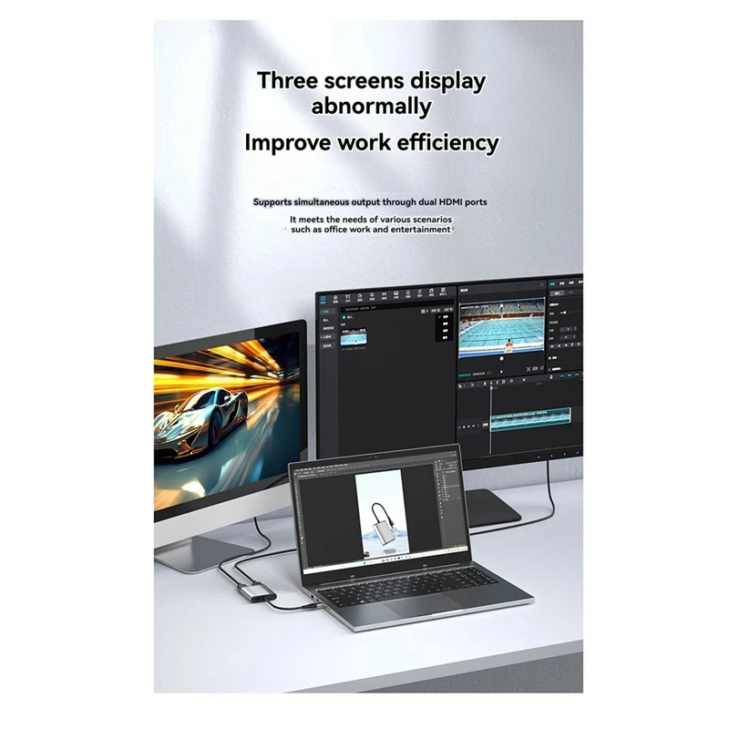 

4-in-1 Type-C Docking Station to Dual -Compatible + USB 3.0 PD Adapter Cable C HUB Converter Screen Mirroring Device [To&On-e]