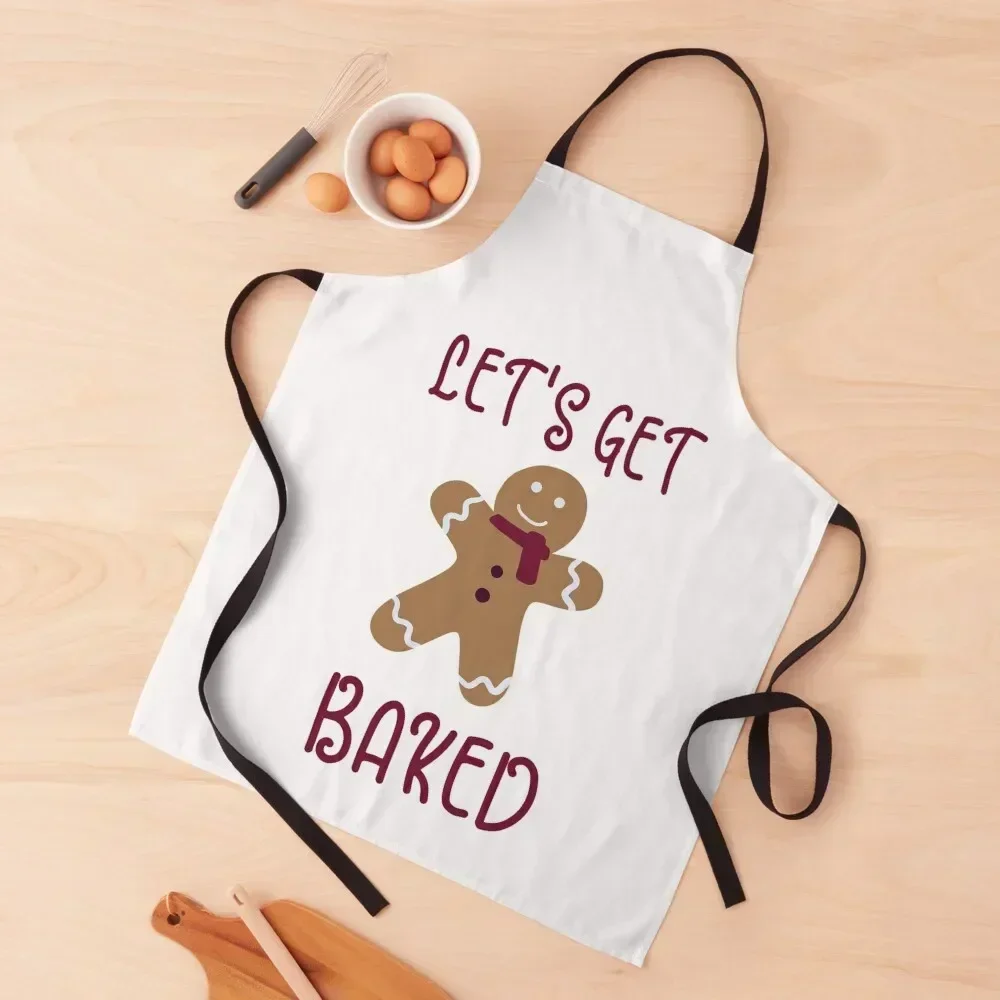

Let's Get Baked/Funny Holiday Saying/Gingerbread Man/Handlettered Apron Custom Kitchen Women Barber chef costume Apron