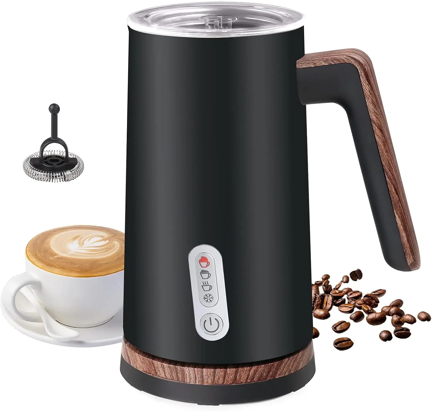 

Electric Milk Frother and Steamer, 4-in-1 Milk Steamer with Wood Elements Design, Automatic Hot & Cold Foam Maker for