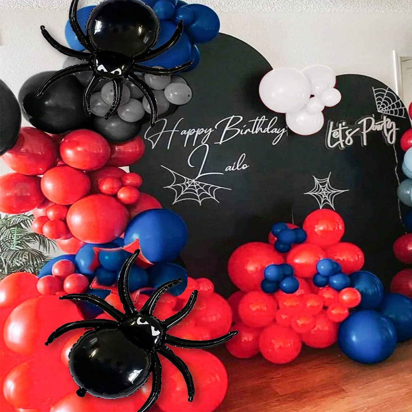 125Pcs/Set Black Red Blue Happy Birthday Latex Spider Balloon Chain Black Spider Halloween Theme Party Balloon