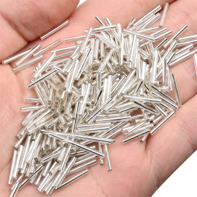 6-30mm Czech Silver Colour Long Tube Beads Glass Loose Spacer Beads DIY Jewelry Making Accessories