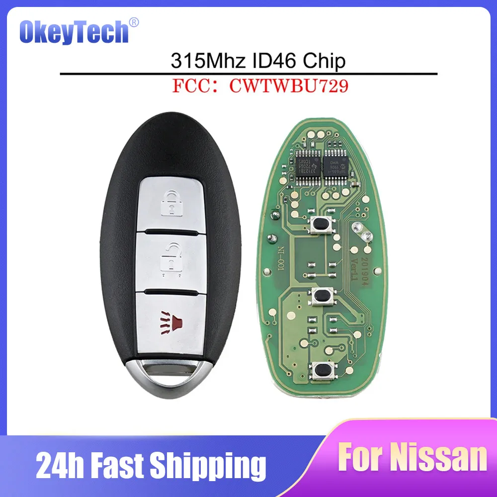 Okeytech Smart Remote Car Key Fob For Nissan 2007-2013 Rogue Versa FCC ID:CWTWBU729 FSK 315Mhz With ID46 Carbon Chip 2+1 Buttons