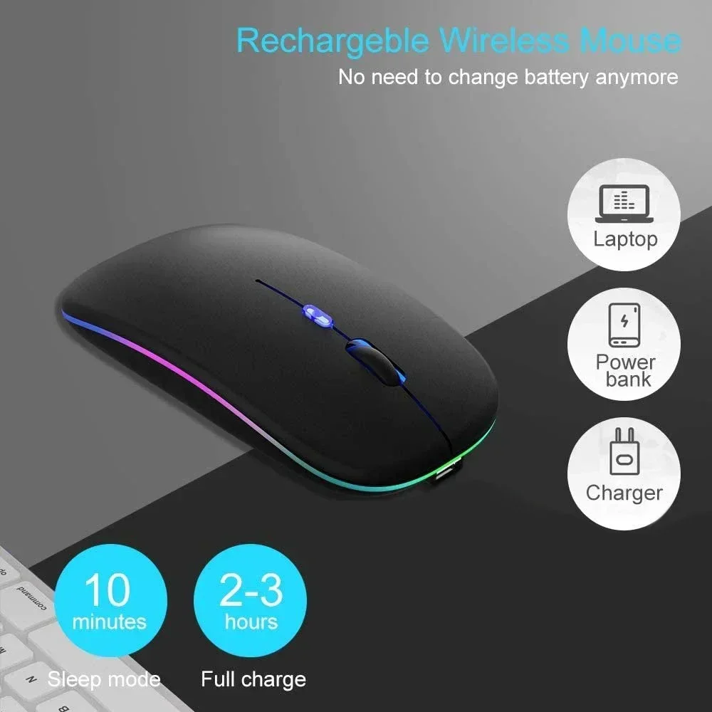 ماوس LED لاسلكي USB قابل لإعادة الشحن ومتوافق مع بلوتوث ماوس RGB ماوس مريح صامت مع إضاءة خلفية لأجهزة الكمبيوتر المحمول وأجهزة iPad!!