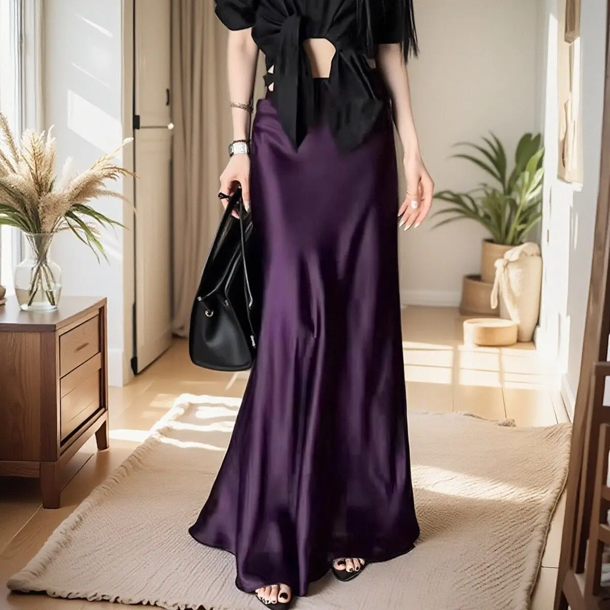 

Women Autumn Office Lady Formal Long Skirts Elegant Slim Package Hip Mermaid Skirts 496P Korean New Fashion Solid Satin Skirts