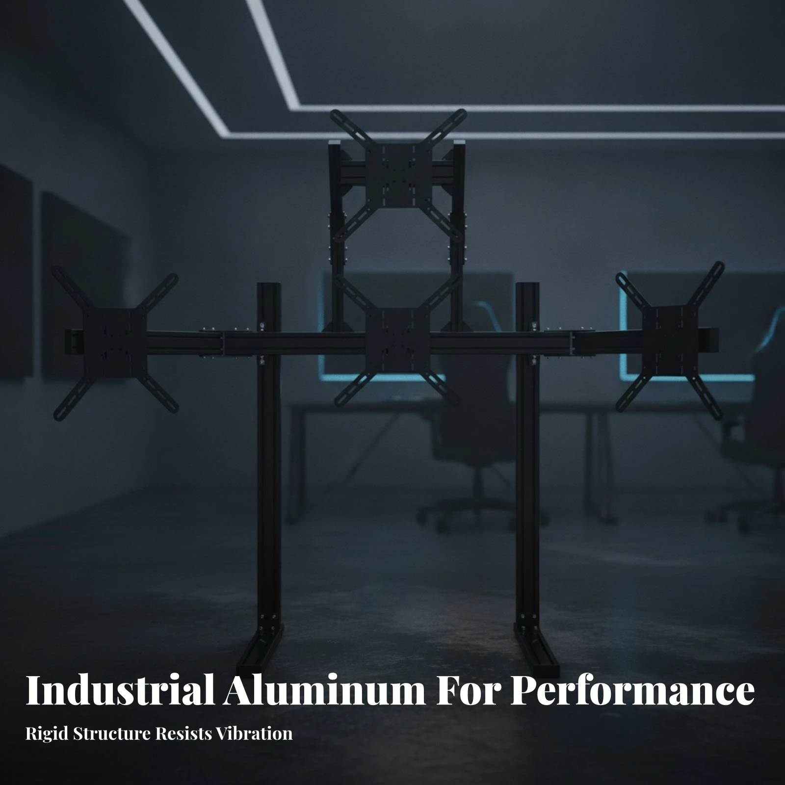 Four Monitor Stand Fully Adjustable Four Monitor Stand Aluminum-Profile Stable for Sim Racers, Racing Simulators, Gaming Setups