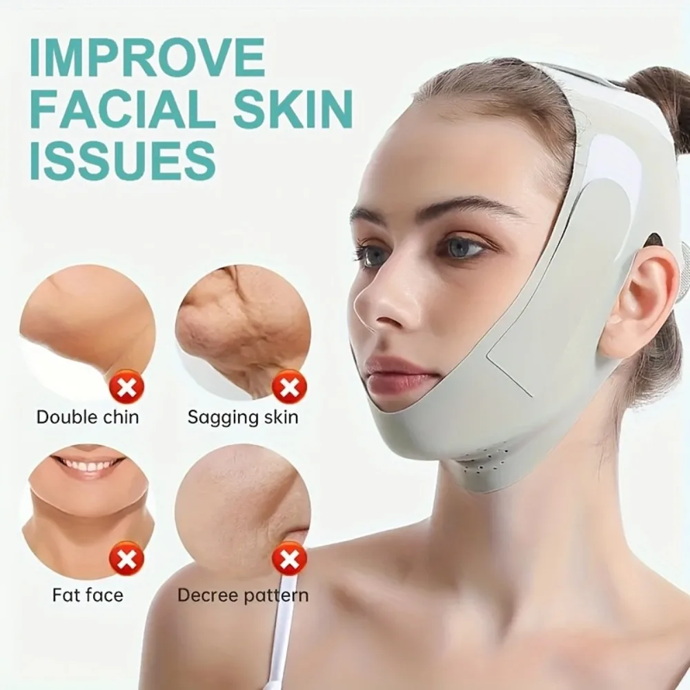 Regulowany pas do liftingu twarzy w kształcie litery V dla kobiet, oddychający, wielokrotnego użytku, pasek do podnoszenia podbródka, modelujący kontur twarzy, wyszczuplający pas do pielęgnacji urody.