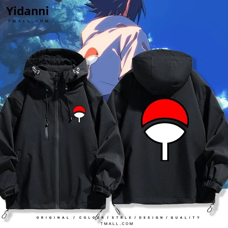 

Anime Uchiha Sasuke Clan Emblem Jaet ex Youth Spring Autumn Winter Windproof Polyester Hooded Zipper Closure Coat