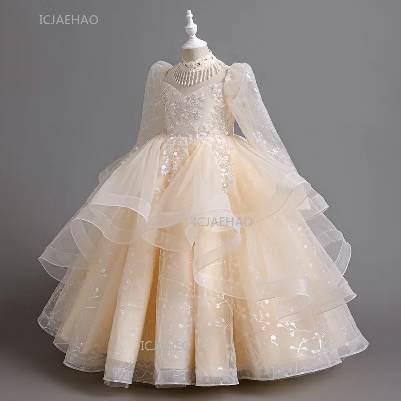 Girls Birthday Party Princess Dress Host Performance Gown Children Flower Girl Wedding Pageant Formal Evening Dresses for Kids