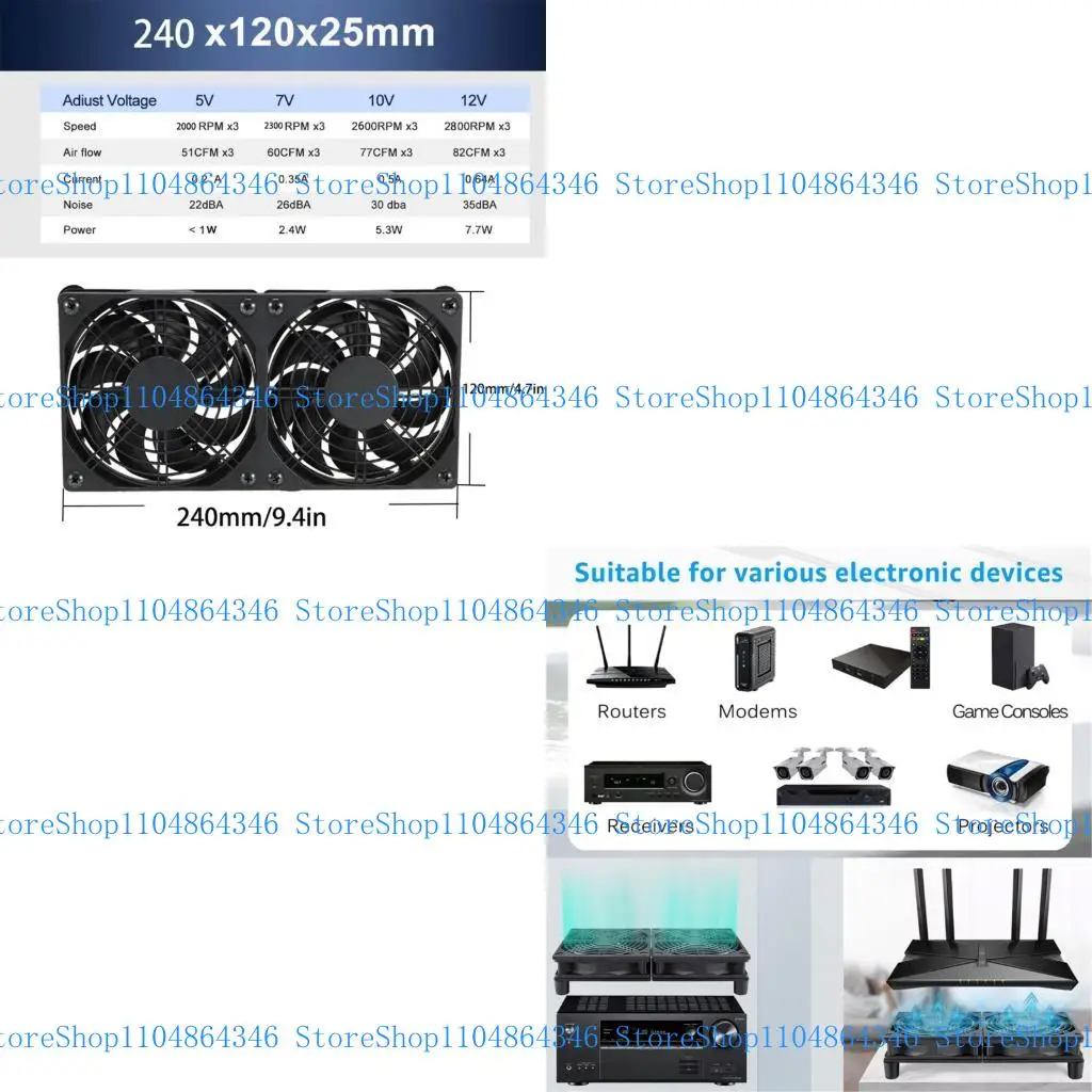 

5asd Quiet 120mm Two Fan Coolers for Electronics with 3V to 12V Speed Control Fan