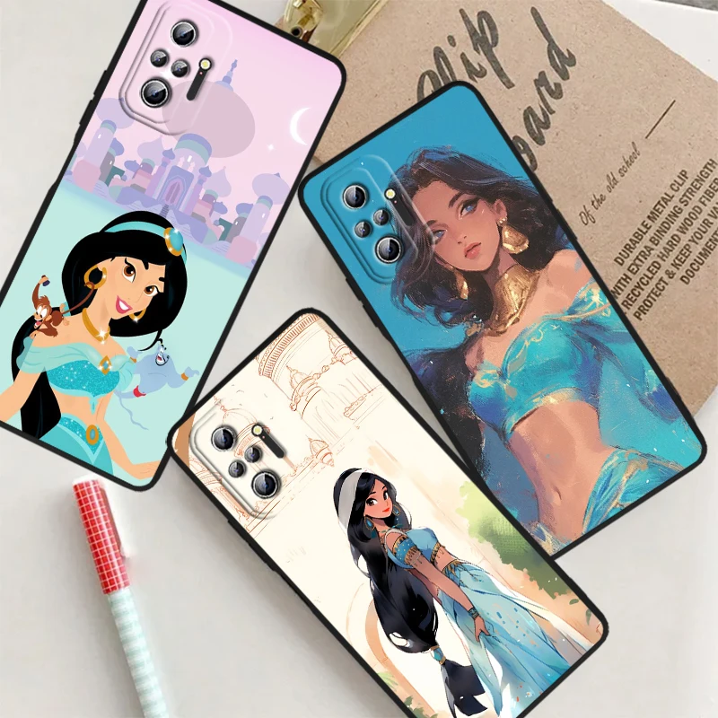 Jasmine Princess Disney Cute For Xiaomi Redmi Note 13 12R 12 12S Turbo 11 11T 11S 10 10S Pro Plus 5G Black Cover Phone Case