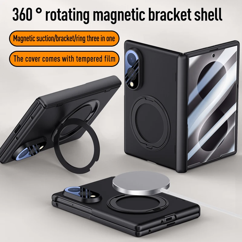 For Samsung Galaxy Z Fold 8 Wide Case Matte Rotating Bracket Magnetic Wireless Charging Hinge With Tempered Film Shockproof Case