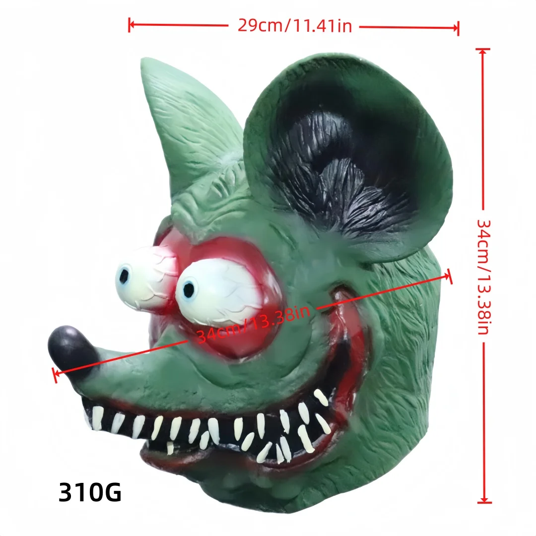 Scary Monster Rat Mask Creepy Green Mouse Full Head Headgear For Halloween Haunted House Party Cosplay Costume Props