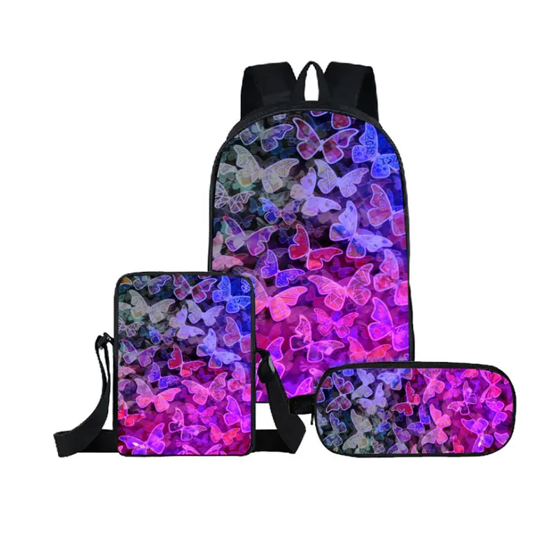 2026 Hip Hop Classic Butterfly 3pcs/Set Backpack 3D Print School Student Bookbag Travel Laptop Daypack Shoulder Bag Pencil Case