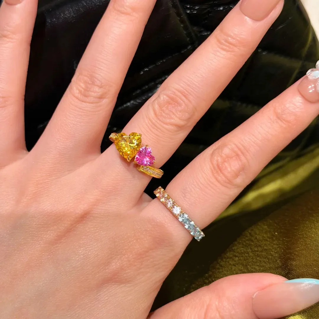 anel-retro-double-love-em-prata-esterlina-s925-adornado-com-diamante-amarelo-dourado-e-corindon-vermelho-anel-empilhavel-de-luxo-leve