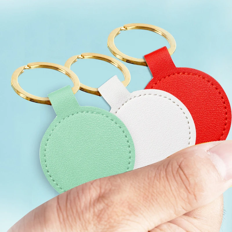 1pc Creative Simple PU Round Leather Keychain Multi-Function Car Key Ring Men Women Bag Pendant Jewelry