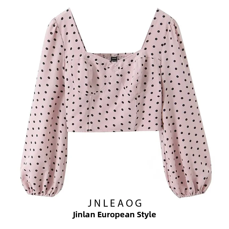 JNLEAOG Autumn New Women's Casual Faion Bubble Sve Square Collar Fibone Versatile ort Top Polyester Fiber Long Sve