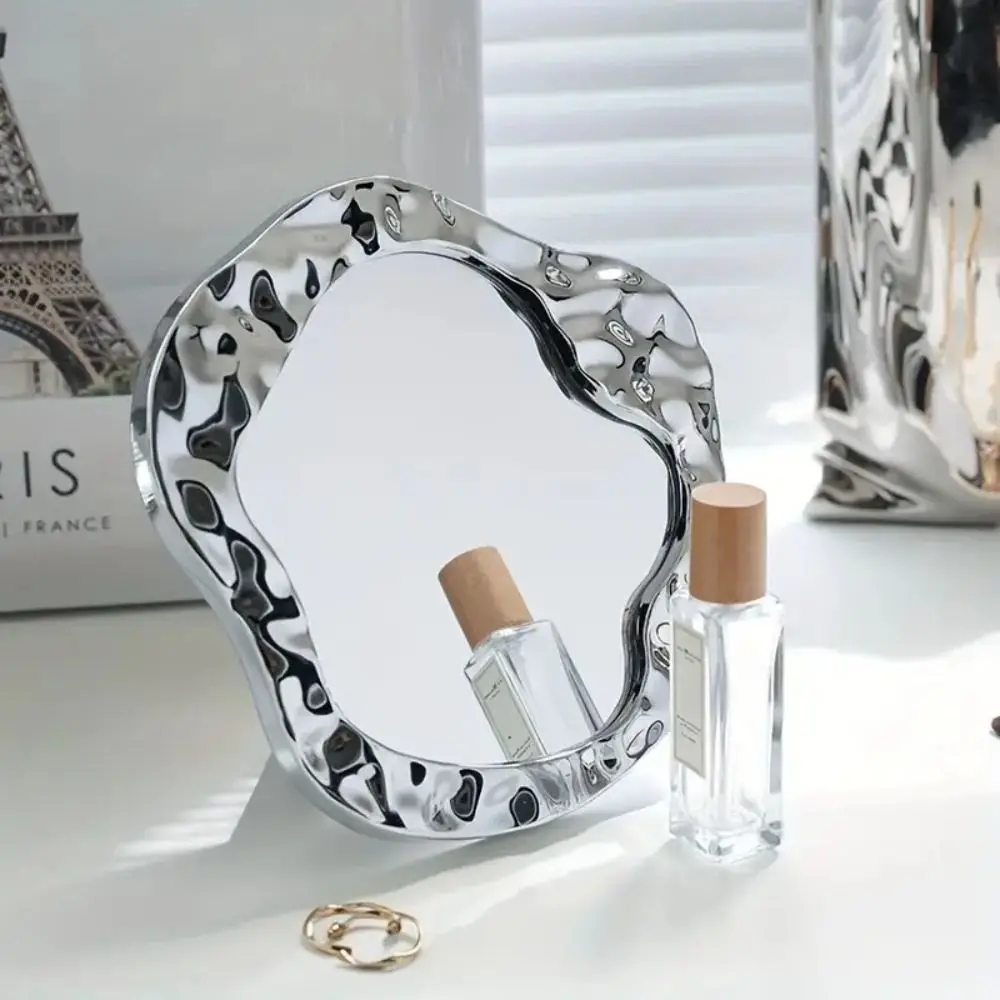 

Ins Makeup Mirror Wave-Pattern Irregular Vanity Mirror With Stand Cosmetic Mirror Water Ripple Mirror Gift