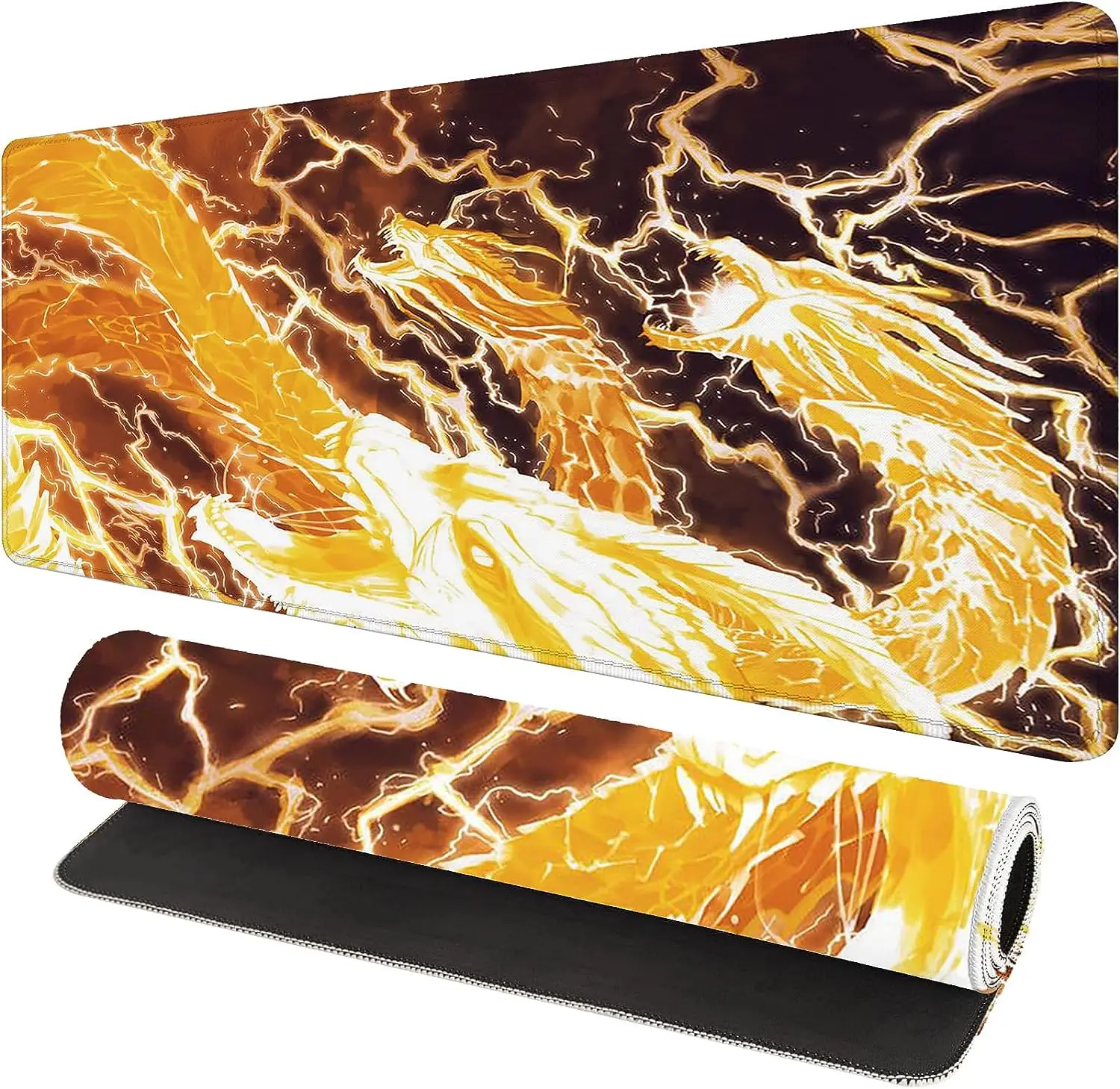 

Cool Golden Dragon Large Mousepad with Non-Slip Rubber Desk Mat with Stitched Edges for Home Gifts Office Working 800x300mm