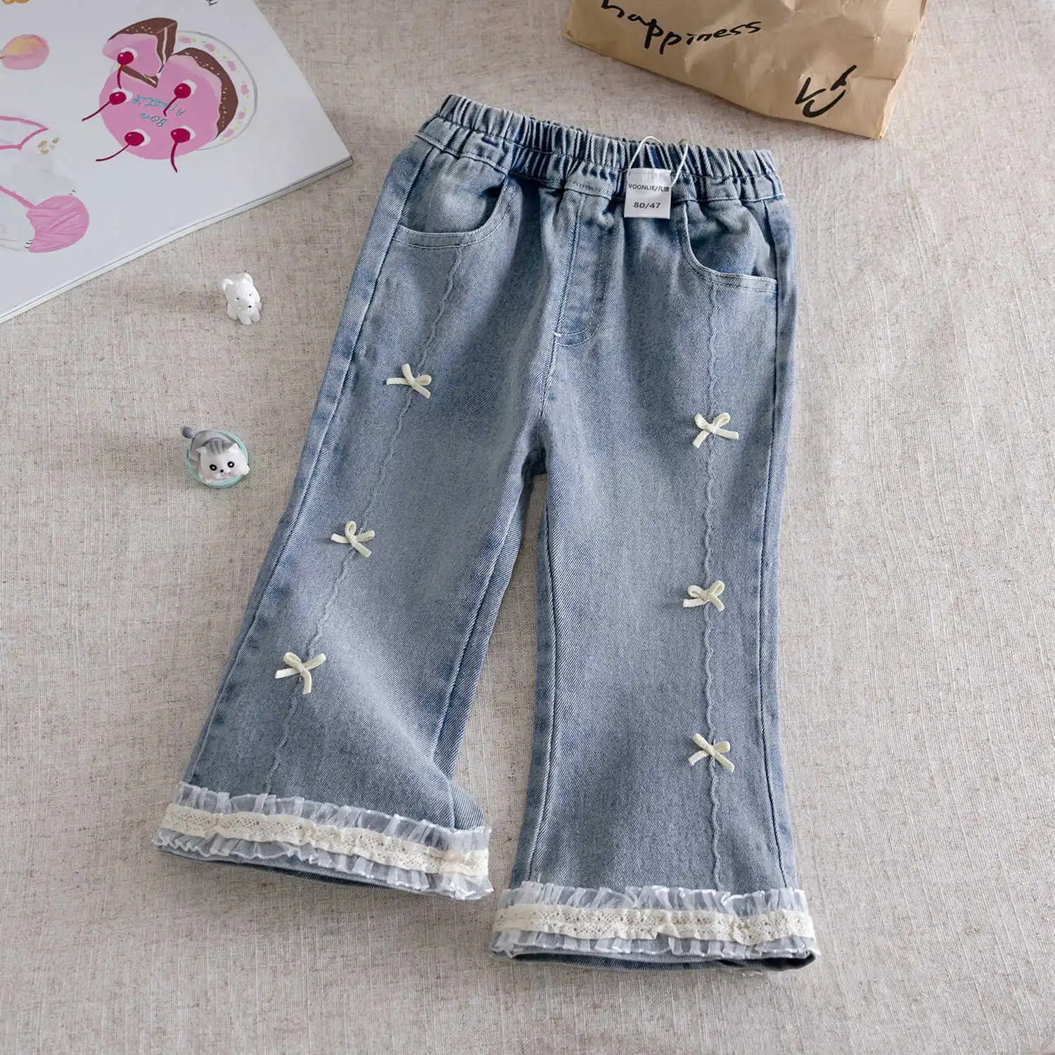 Girls Jeans Autumn Outfit 2025 Spring New Children Fashion Lace Flared Pants Baby Spring and Autumn Pants Korean