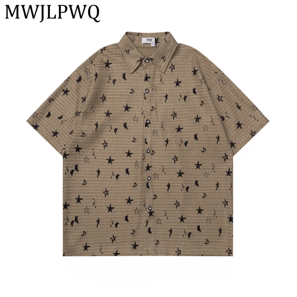 

MWJLPWQ Printed Short-Sleeve Summer Casual Shirt Men's Tide Style Vibe Trendy Streetwear Textured Loose-Fitting Lapel Tops 15038