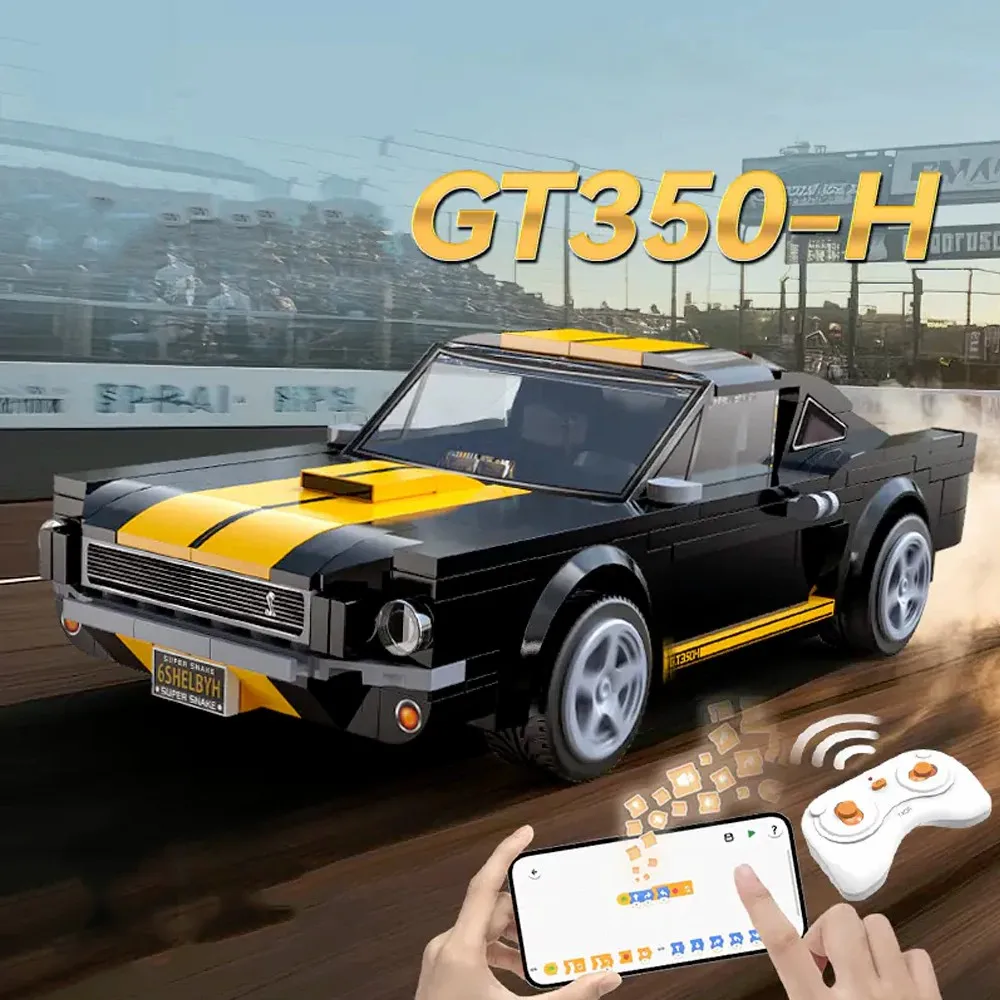 Klemmbausteine 1:20 Shelby GT350H 1966 mit Motor, Rennwagen, Retro Klassiker, Sport Technisches Fahrzeug, Supersportwagen. Modellbausatz, Auto-Fan Jungen Spielzeug, Erwachsene/Kinder DIY Geschenk, 292