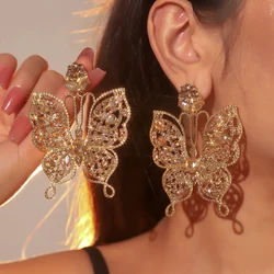 Fashion Geometric Drop Dangle Statement Earrings for Women Sparkly Exaggerated Rhinestone Butterfly Dangle Earrings for Women