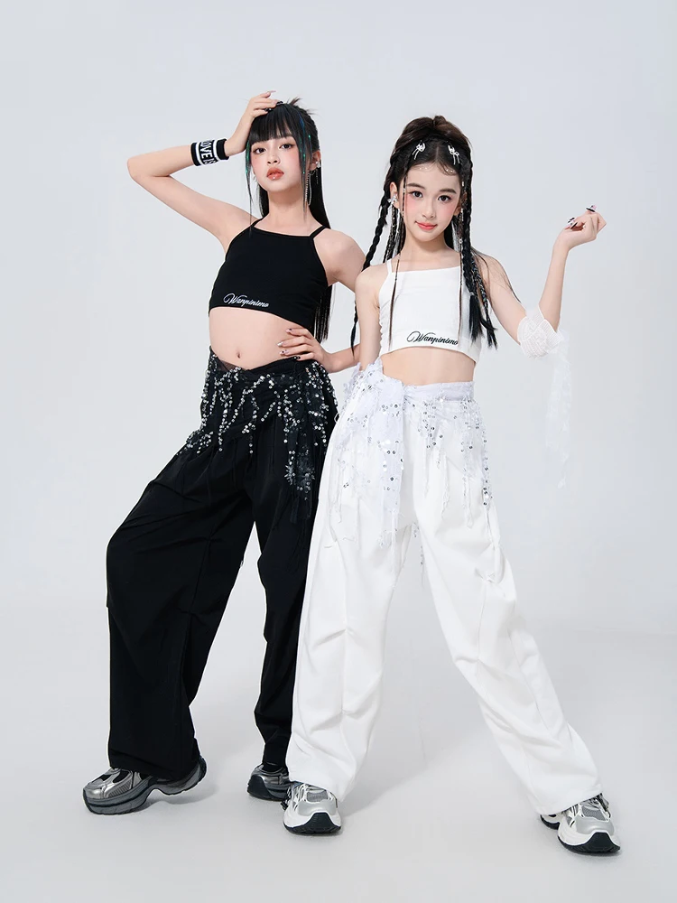 2025 เด็กHip Hop Danceเครื่องแต่งกายสําหรับสาวเสื้อกั๊กกางเกงหลวมStreet Danceเสื้อผ้าแฟชั่นแสดงแจ๊สเต้นรําชุดDQS19714