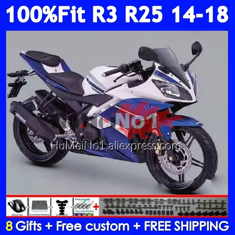 Body For YAMAHA YZF R3 R25 White blue R 3 YZF-R3 YZFR25 373No.64 YZF-R25 YZFR3 2014 2015 2016 2017 2018 14 15 16 17 18 Fairing