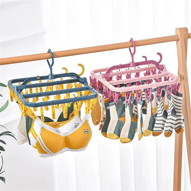 32 Clips Folding Clothes Dryer Hanger Windproof Socks Underwear Drying Rack Household Children Adults Storage Laundry Rack - Image 3