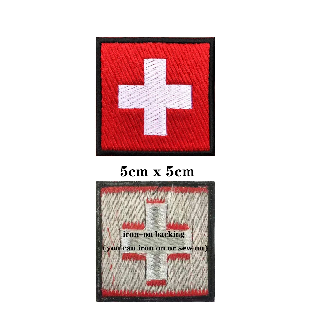 1PC Swiss National Flag Switzerland Armband Embroidered Patch Hook & Loop Or Iron On Embroidery  Badge Cloth Military