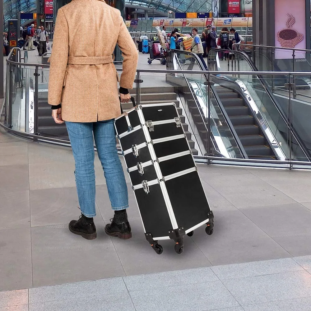 Estuche de tren de maquillaje con ruedas 4 en 1, maleta de exhibición de cosmetología con ruedas, equipaje de almacenamiento de belleza con cerradura