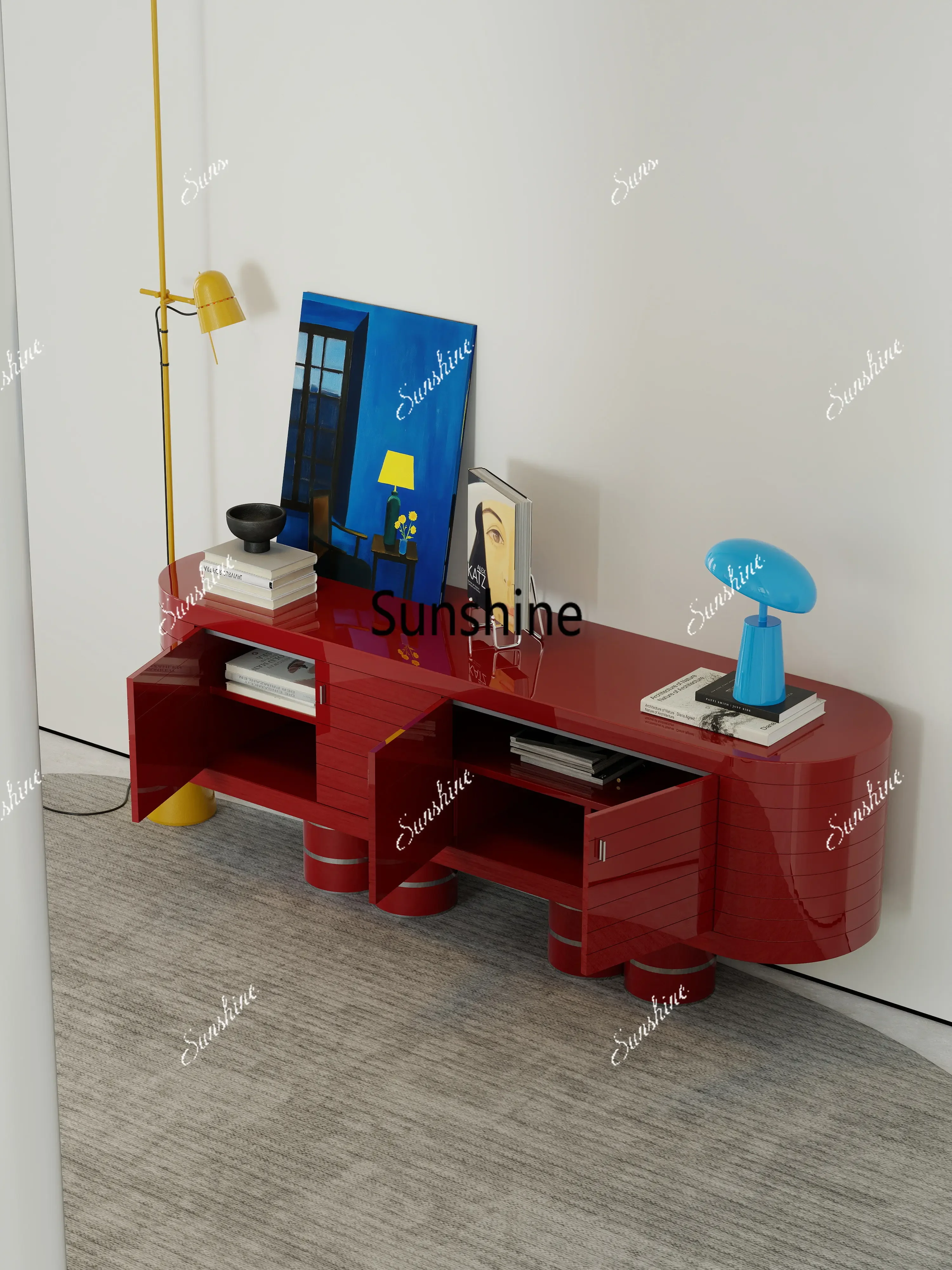 

Italian minimalist light luxury high-end creative living room home red porch cabinet