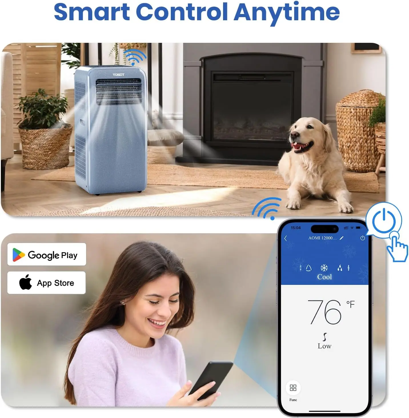 Aire acondicionado portátil con Control WiFi, deshumidificador 3 en 1, ventilador para habitaciones grandes de hasta 400 pies cuadrados, fácil instalación