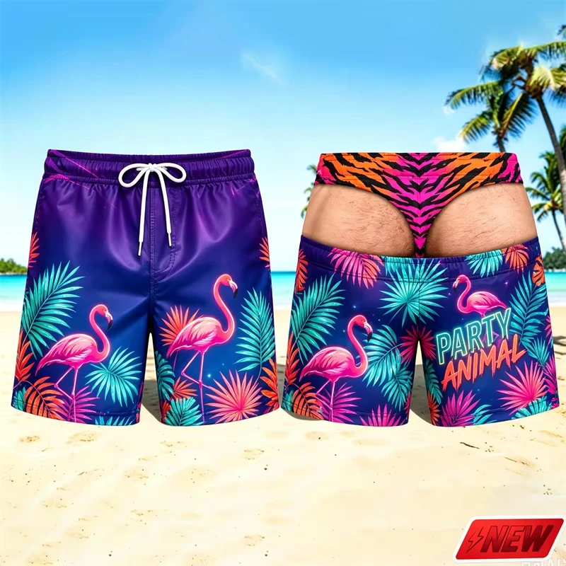 Fashionable New Men's Fun Buttocks Funny Personality Printed Beach Shorts Party Gifts Holiday Event Shorts Large Loose Fit