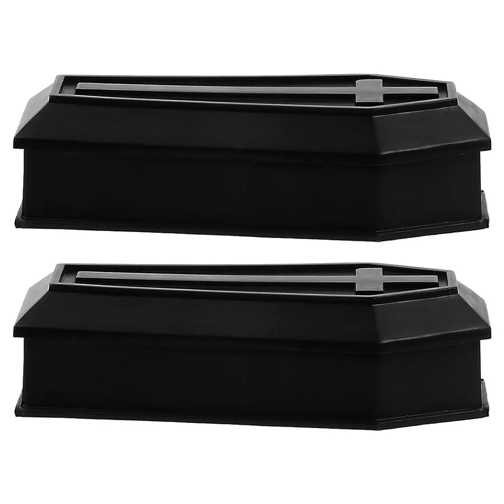 2Pcs Black Coffin Box Classic Treat Candy Box Carnival Halloween Party Decoration Reusable Coffin Ornament Halloween Adornment