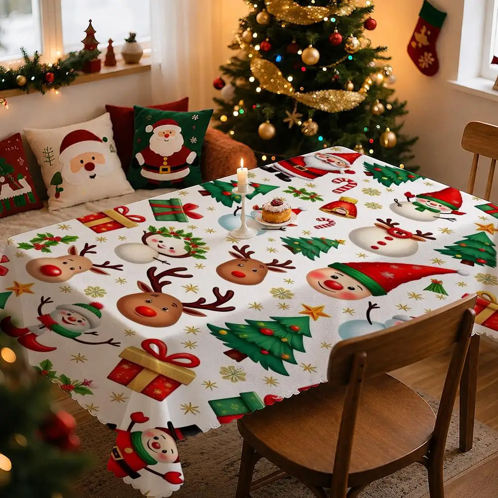 Cute Pattern Cute Hand Drawn Christmas Table Cloth Rectangular Tablecloth Indoor Outdoor Party Picnic Dining Home Decor