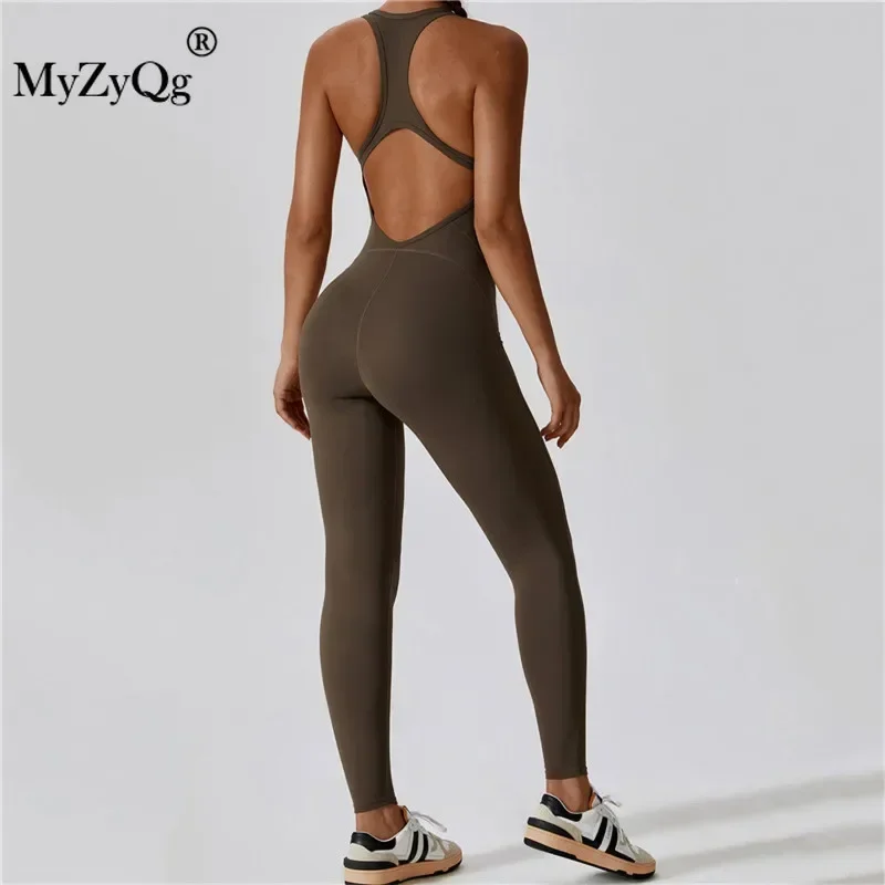 MyZyQg Women Ballet Dance Aerial Sleeveless Yoga Jumpsuit Chest Pad High Elastic Fitness Sports Running Tracksuit Gym Sportswear