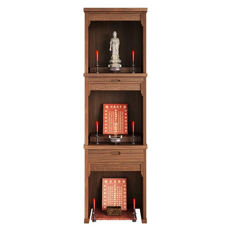 Three-Layer Altar Cabinet Clothes Closet Home Guanyin Worship Table Old Elm Lucky Lord Landlord Shrine