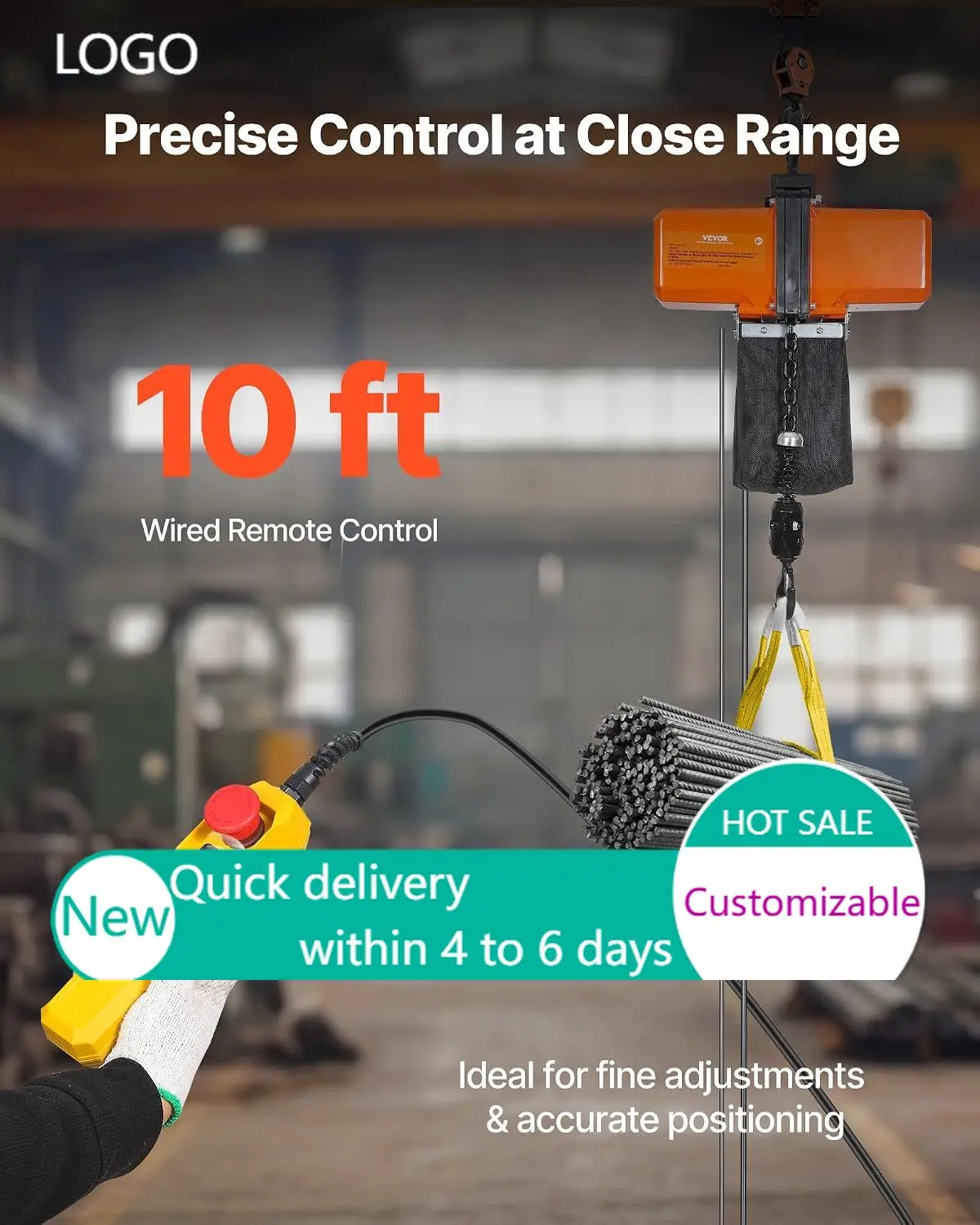 1100 lbs Electric Chain Hoist 15 FT Lifting Height, 120V Electric Hoist,10 ft Wired Remote Control for Garage, Shop, Hotel, Home