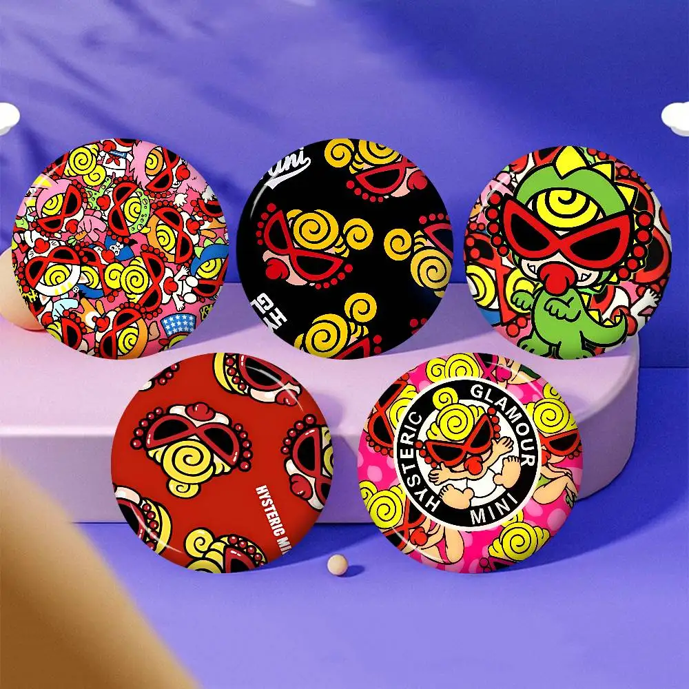 Japan Brand H-Hysteric M-Mini Logo Creative Pins Funny Round Snap-in Brooch Badge Backpack Hat Accessories Jewelry