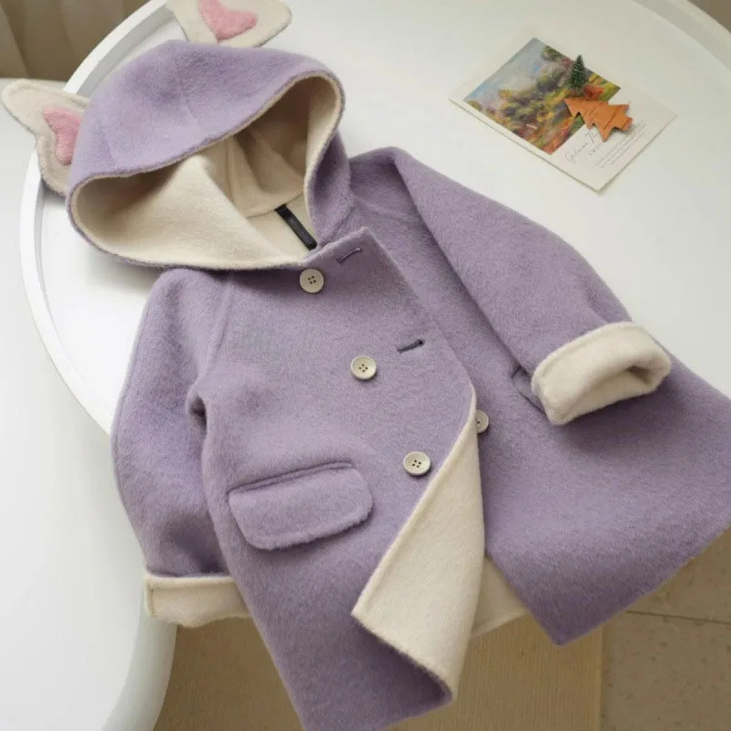 Winter Baby Cartoon Cute Animal Double-Sided Long-sleeve Wool Coat Baby Girls Warm Thicken Jacket