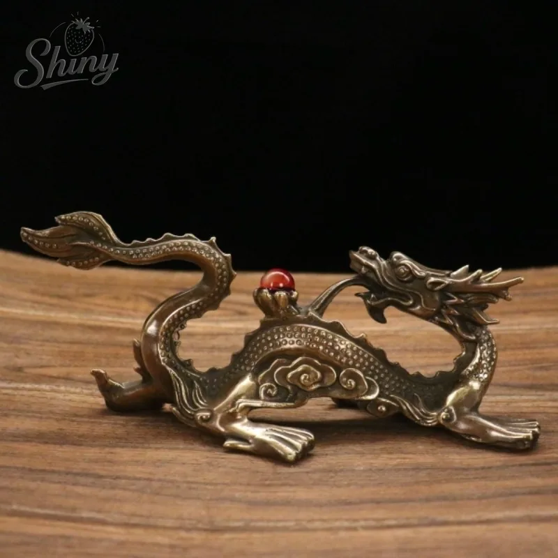 

Pure Copper Feng Shui Zodiac Dragon Ornament for Prosperity, Green Dragon Craftsmanship, Desktop Decoration