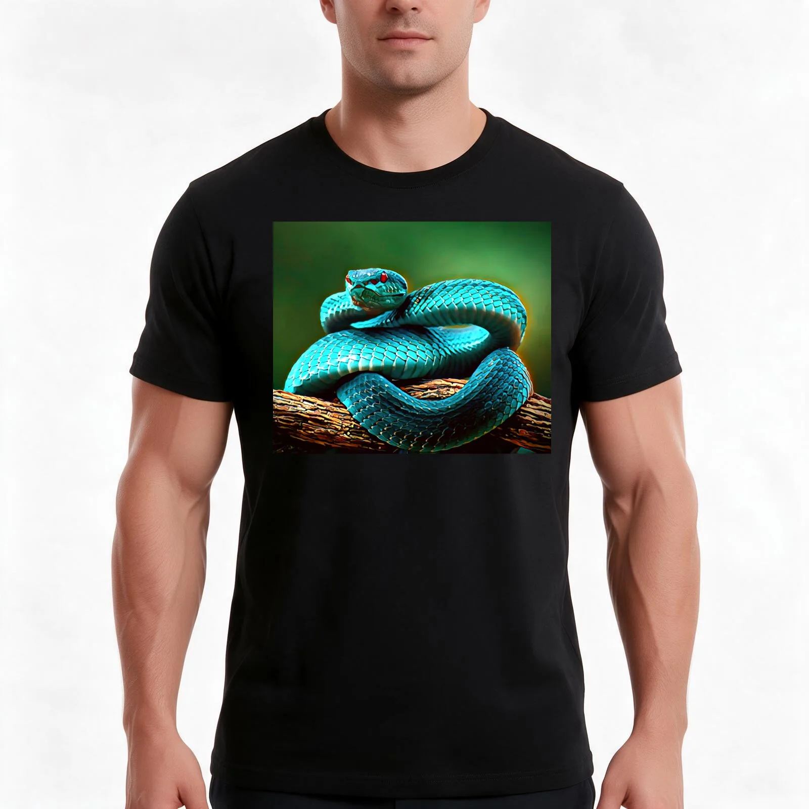 Blue Viper (Snake) T-Shirt, Summer Casual Cotton Tee, Oversized Streetwear Tops, Vintage Graphic Print, Loose Fit Short Sleeve