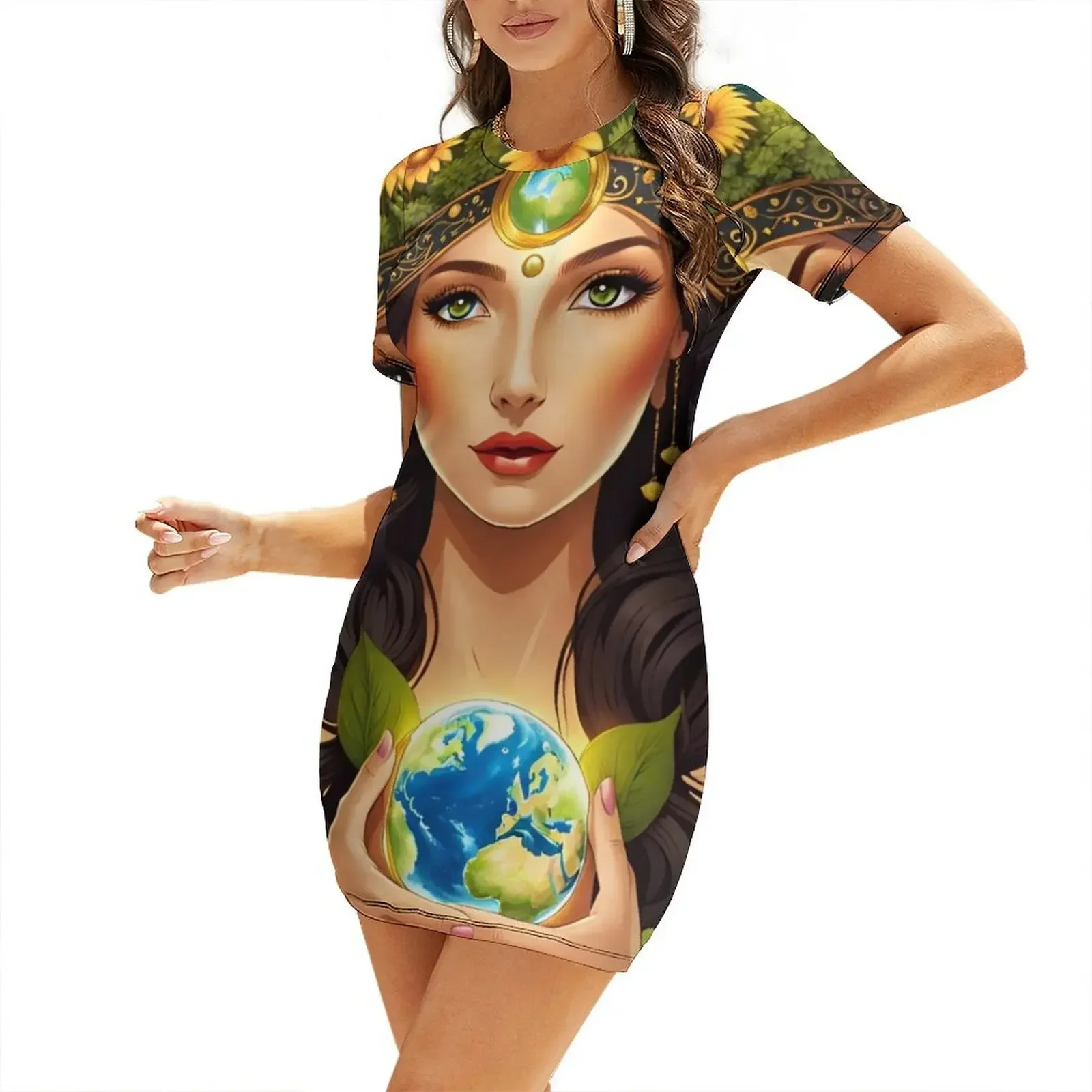 El mundo. Tarot. Gaia. Vestido de manga corta, ropa de verano para mujer, ropa de playa, vestido de noche para mujer